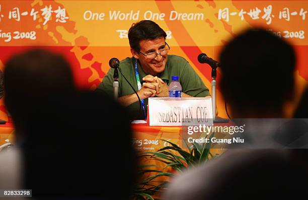 Sebastian Coe, Chairman of the London 2012 Organising Committee, attends a press briefing at the Main Press Centre on September 16, 2008 in Beijing,...