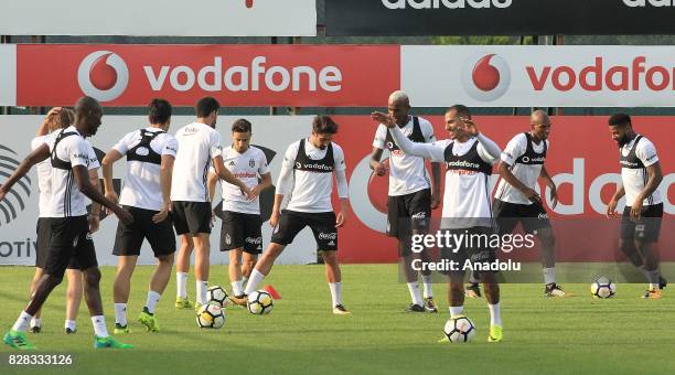 Players of Besiktas attend a training session ahead of the Turkish Spor Toto Super Lig new season match between Besiktas and Antalyaspor at Nevzat...