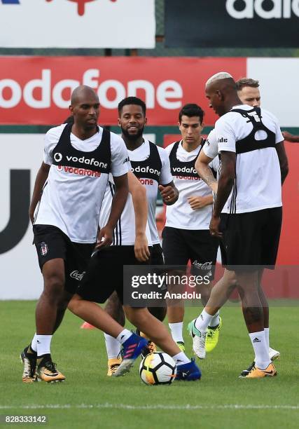 Ryan Babel , Jeremain Lens , Necip Uysal and Anderson Talisca of Besiktas attend a training session ahead of the Turkish Spor Toto Super Lig new...