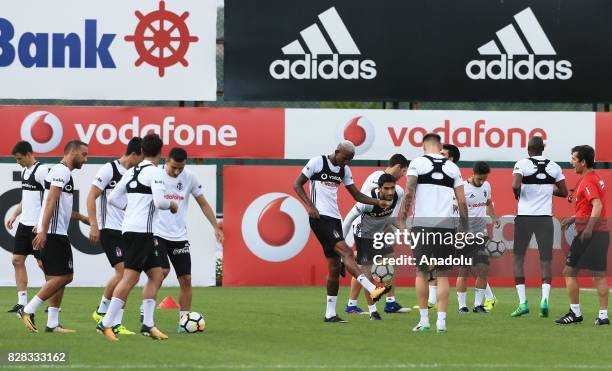 Players of Besiktas attend a training session ahead of the Turkish Spor Toto Super Lig new season match between Besiktas and Antalyaspor at Nevzat...