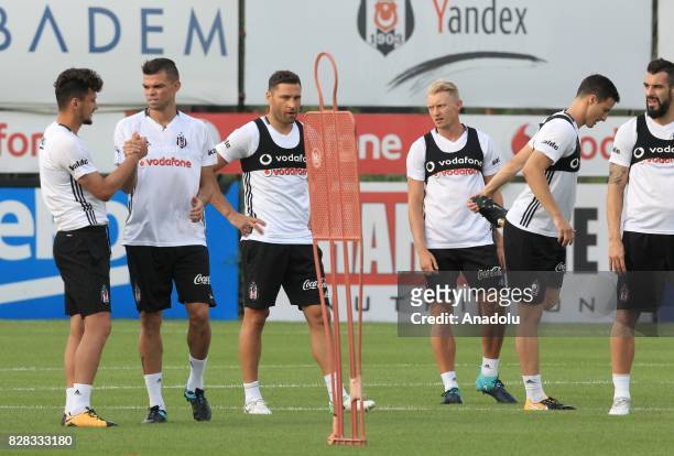 Pepe , Andreas Beck , Alvaro Negredo , Dusko Tosic of Besiktas attend a training session ahead of the Turkish Spor Toto Super Lig new season match...