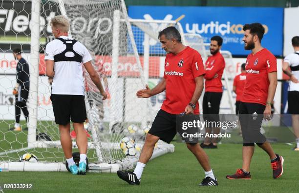 Head coach of Besiktas Senol Gunes leads a training session ahead of the Turkish Spor Toto Super Lig new season match between Besiktas and...