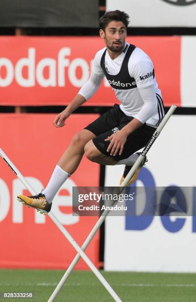 Orkan Cinar of Besiktas attends a training session ahead of the Turkish Spor Toto Super Lig new season match between Besiktas and Antalyaspor at...