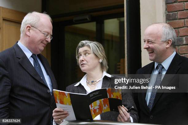 Justice Minister Michael McDowell, chair of the Equality Authority Karen Erwin and authority CEO Niall Crowley outside the Equality Authority offices...