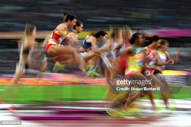 Athletes compete in the first heat of the Women's 3000 metres Steeplechase during day six of the 16th IAAF World Athletics Championships London 2017...