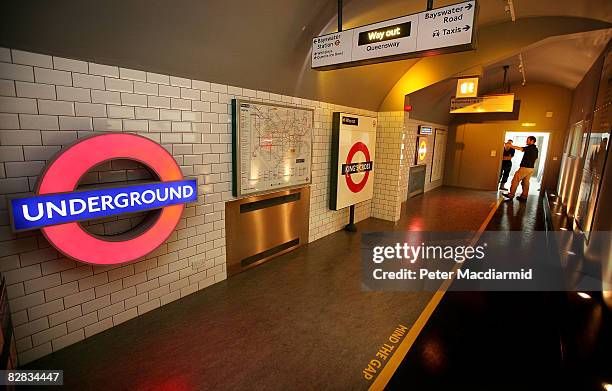Workers at AJ Wells and Sons stand in a display area made up to look like a London Underground station platform on September 15, 2008 in Newport on...