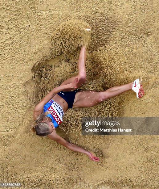 Darya Klishina of the Authorised Neutral Athletes competes in the Women's Long Jump qualification during day six of the 16th IAAF World Athletics...