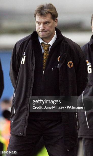 Wolverhampton Wanderers's manager Glen Hoddle watches his team against Millwall during their Coca-Cola Championship football match at Millwall's Den...