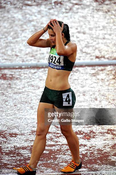 Ilse Hayes of South Africa wins Silver after Sanaa Benhama of Marocco in the 100m T13 during day 10 of the 2008 Beijing Paralympic Games held in...