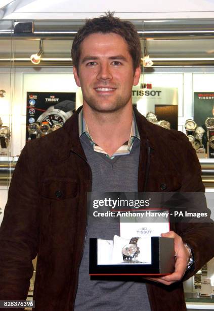 Footballer Michael Owen launches his new limited edition 'Tissot PRC200 Sports Classic' watch, at the Natural History Museum, west London, Thursday...