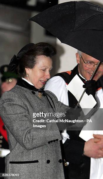 The Princess Royal arrives at a service of remembrance in the Guards' Chapel in central London to celebrate the life of Lord Lichfield, Thursday...