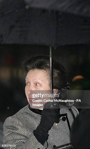 Princess Anne, the Princess Royal, arrives at a service of remembrance in the Guards' Chapel in central London to celebrate the life of Lord...