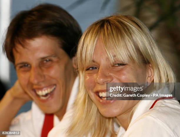 England men's hockey captain Brett Garrard and women's hockey captain Kate Walsh during a press conference at the Athletes village, Melbourne, Monday...