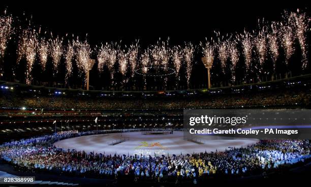 Fireworks during the opening ceremony of the Commonwealth Games at the Melbourne Cricket Ground, Melbourne, Australia, Wednesday March 15, 2006....