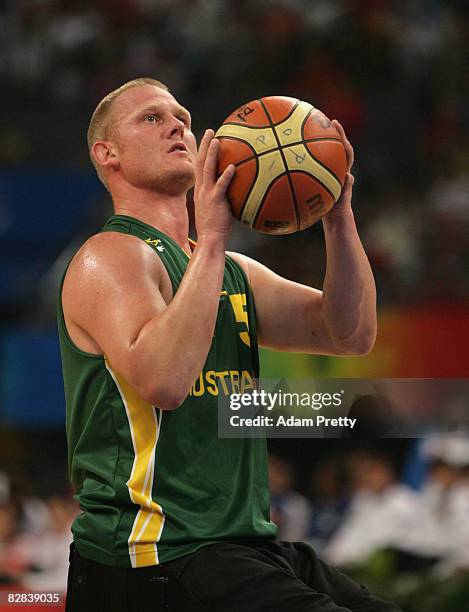 Troy Sachs of Australia shoots during the Gold Medal Wheelchair Basketball match between Australia and Canada at the National Indoor Stadium during...