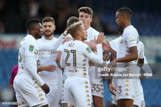 Samuel Saiz of Leeds United celebrates after scoring a goal to make it 1-0during the Carabao Cup First Round match between Leeds United and Port Vale...