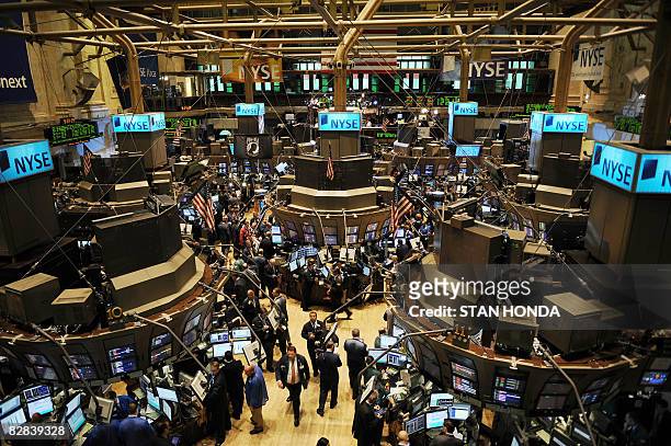 View of the floor of the New York Stock Exchange on September 16, 2008 just after the opening bell. Global stock markets went into a dizzying fall...