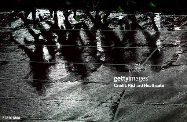 Shadows on the track as Athletes compete in the Women's 3000 metres Steeplechase heats during day six of the 16th IAAF World Athletics Championships...