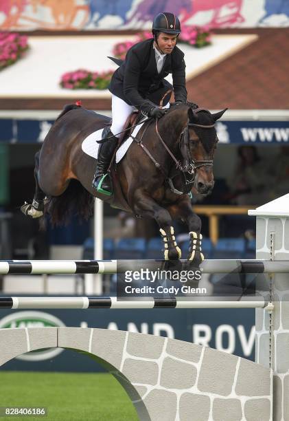 Dublin , Ireland - 9 August 2017; Cian O'Connor of Ireland competes on Good Luck during The Speed Stakes at the Dublin Horse Show at the RDS in...