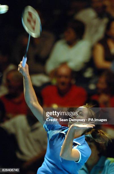 Scotland's Susan Hughes in action against Malaysia's Mew Choo Wong during the Women's Singles semi-final match at Melbourne Exhibition Centre, during...