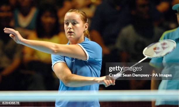 Scotland's Susan Hughes in action against Malaysia's Mew Choo Wong during the Women's Singles semi-final match at Melbourne Exhibition Centre, during...
