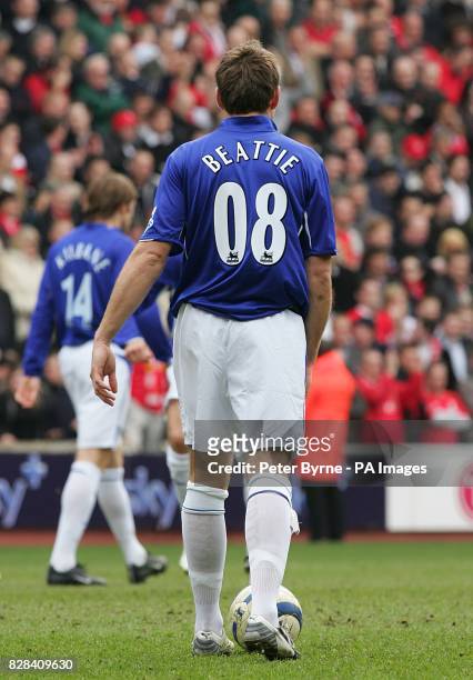 Everton's James Beattie wears 08 on his shirt to highlight Liverpool being European City of Culture in 2008
