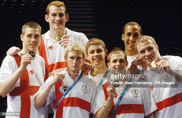 England boxing team medal winners Jamie Cox , Darran Langley , Stephen Smith , Don Broadhurst and Neil Perkins , David Price and James Degale pose...