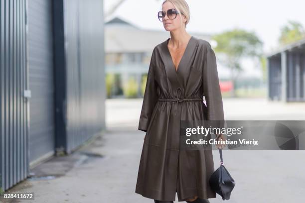 Celine Aargaard wearing a coat outside By Malene Birger on August 09, 2017 in Copenhagen, Denmark.