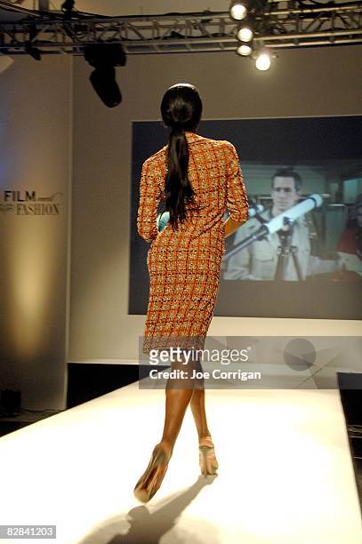 Model walks the runway at the Film Meets Fashion party on the closing night of the 2008 Urbanworld Film Festival at Espace on September 13, 2008 in...