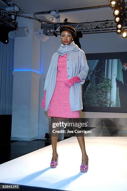 Model walks the runway at the Film Meets Fashion party on the closing night of the 2008 Urbanworld Film Festival at Espace on September 13, 2008 in...