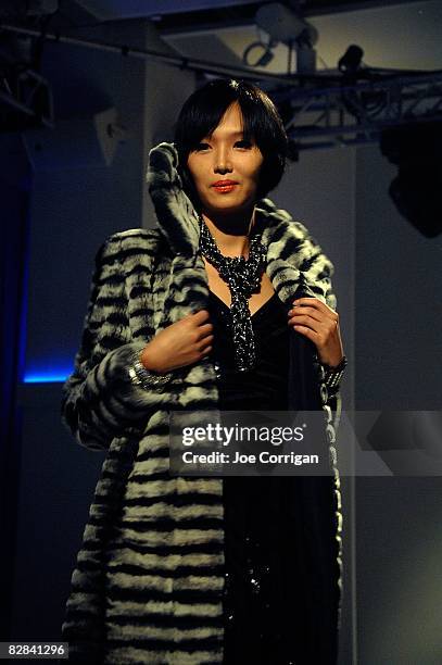 Model walks the runway at the Film Meets Fashion party on the closing night of the 2008 Urbanworld Film Festival at Espace on September 13, 2008 in...