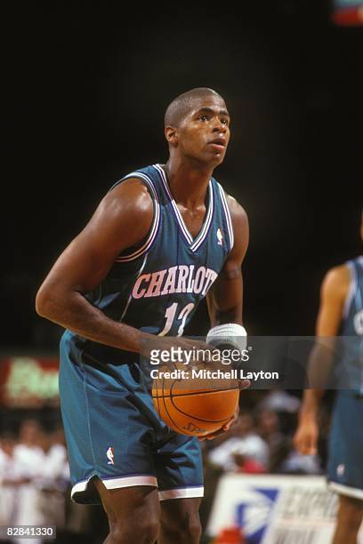 Kendall Gill of the Charlotte Hornets takes a foul shot during a NBA basketball game against the Washington Bullets at USAir Arena on November 8,...