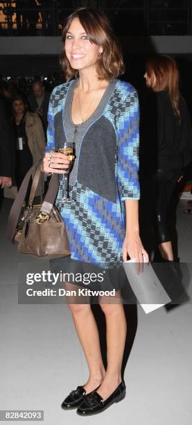 Alexa Chung arrives at the Christopher Kane Spring/Summer 2009 collection catwalk during London Fashion week on September 16, 2008 in London, England.