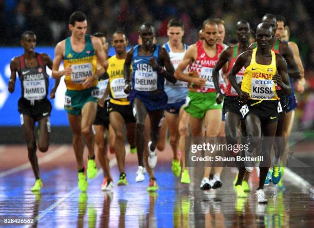 Stephen Kissa of Uganada leads the field as they compete in the Men's 5000 Metres heats during day six of the 16th IAAF World Athletics Championships...