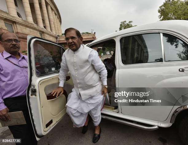 Senior JDU leader Sharad Yadav arrives at the Parliament for the Monsoon Session on August 9, 2017 in New Delhi, India.