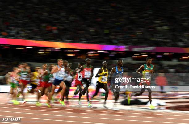 Selemon Barega of Ethiopia leads during heat two of the Men's 5000 Metres heats during day six of the 16th IAAF World Athletics Championships London...