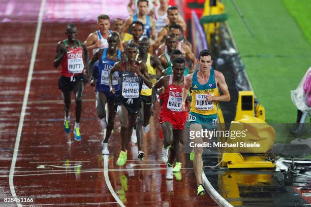 Patrick Tiernan of Australia leads during heat two of the Men's 5000 Metres heats during day six of the 16th IAAF World Athletics Championships...
