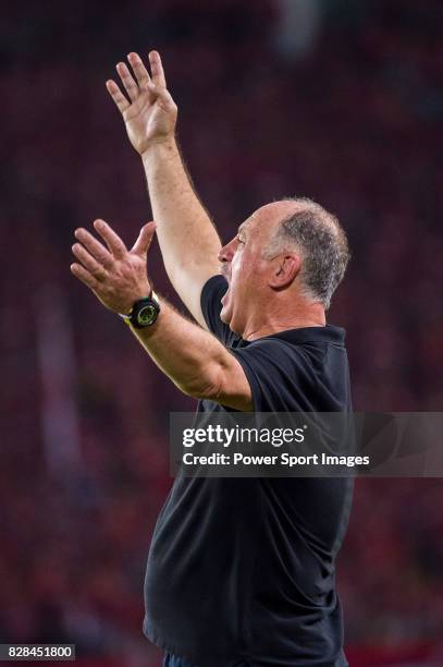Guangzhou Evergrande head coach Luiz Felipe Scolari reacts during the Guangzhou Evergrande vs Kashiwa Reysol match as part the AFC Champions League...