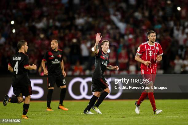 Milan Defender Lucas Biglia gestures during the 2017 International Champions Cup China match between FC Bayern and AC Milan at Universiade Sports...