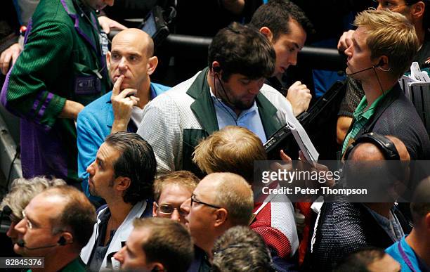 Traders work in the Euro Dollar pit at the Chicago Board of Trade September 16, 2008 in Chicago, Illinois. The Federal Open Market Committee met...