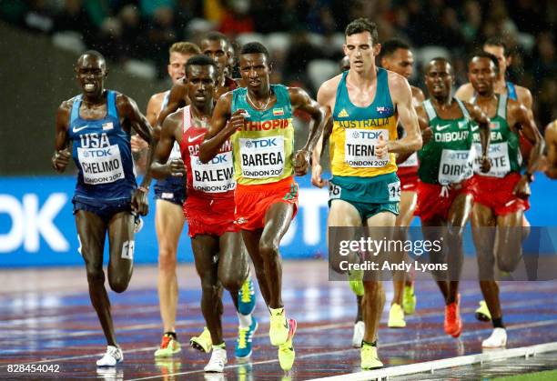 Selemon Barega of Ethiopia leads during heat two of the Men's 5000 Metres heats during day six of the 16th IAAF World Athletics Championships London...