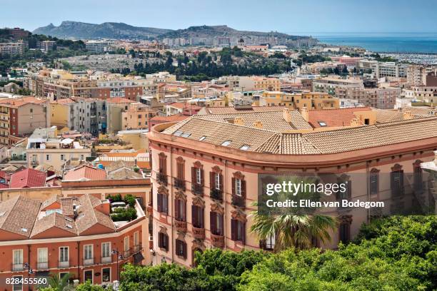 elevated view from the historic district of castello over the city of cagliari - cagliari stock-fotos und bilder