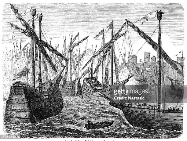 ilustrações, clipart, desenhos animados e ícones de hanseáticas navios antes de copenhaga - anos 1400
