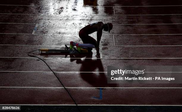 Qatar's Abderrahaman Samba in the starting blocks for the Men's 400m Hurdles final during day six of the 2017 IAAF World Championships at the London...