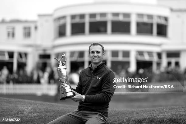 Jordan Spieth of the United States holds the Claret Jug after winning the 146th Open Championship at Royal Birkdale on July 23, 2017 in Southport,...