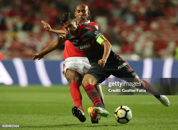 Braga forward Rui Fonte from Portugal tackled by SL Benfica defender Luisao from Brasil during the Primeira Liga match between SL Benfica and SC...