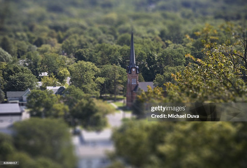 Aerial view of small church