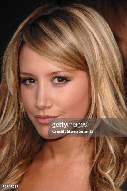 Ashley Tisdale arrives at Sony Pictures' Premiere of "House Bunny" at the Mann Village Theatre on August 14, 2008 in Los Angeles, California.