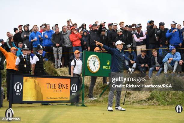 Jordan Spieth of the United States hits his tee shot on the 13th hole during the final round of the 146th Open Championship at Royal Birkdale on July...