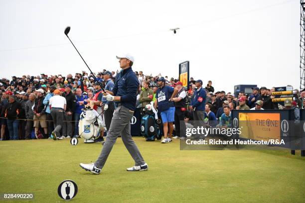 Jordan Spieth of the United States tee's off at the 15th hole during the final round of the 146th Open Championship at Royal Birkdale on July 23,...